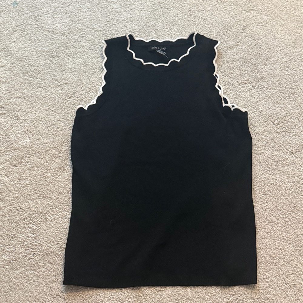 Cable & Gauge Black Tank Top with White Scalloped Trim